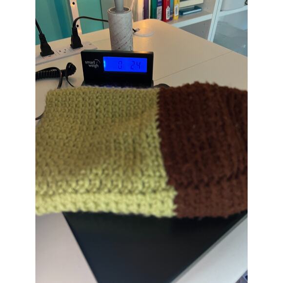 Chunky Knit Woven Wide Green Brown Stripe Beanie Knit Hat Outdoors Unisex XL - Picture 9 of 9